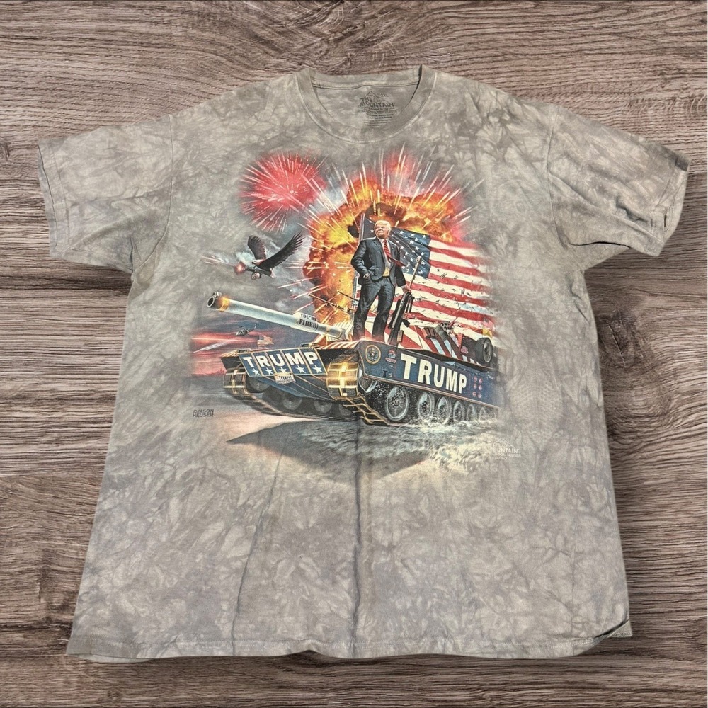 The Mountain T Shirt Men's Gray Donald Trump‎ Flag Tank Bald Eagle Tie Dye 2xl